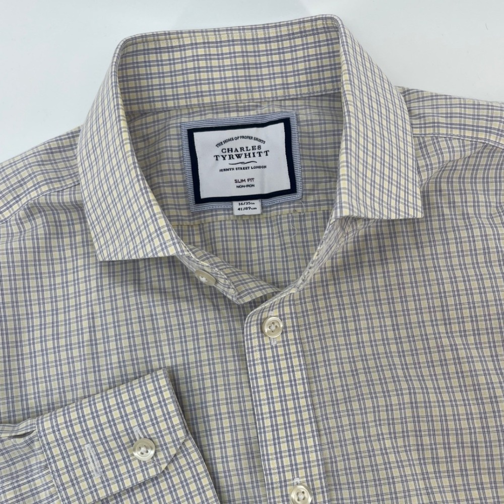 Charles Tyrwhitt Dress Shirt Mens 16/35 Multi Color Check Slim Fit Non-Iron